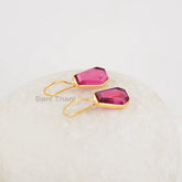 Pink Tourmaline Earrings, 9x15mm Coffin Shape Gold Plated Gemstone Earrings, 925 Sterling Silver Dangle Earrings Gift For Anniversary